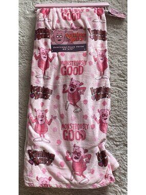 Franken Berry Monstrously Good Pink Oversized Plush Throw Blanket 60” X 70”